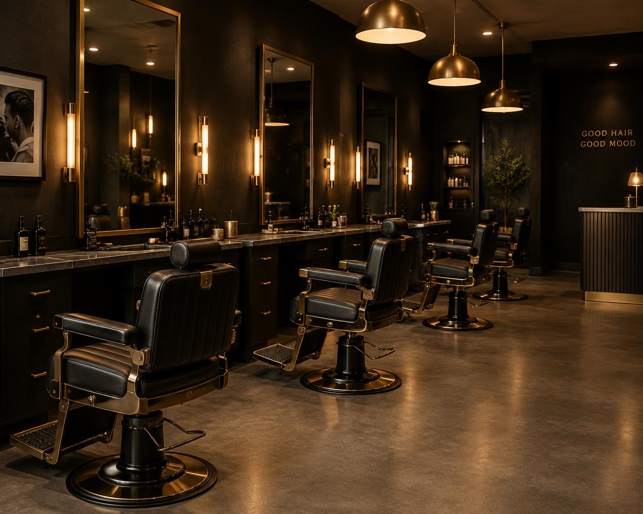 Interior of AJ's Barber Room with barber chairs and mirrors