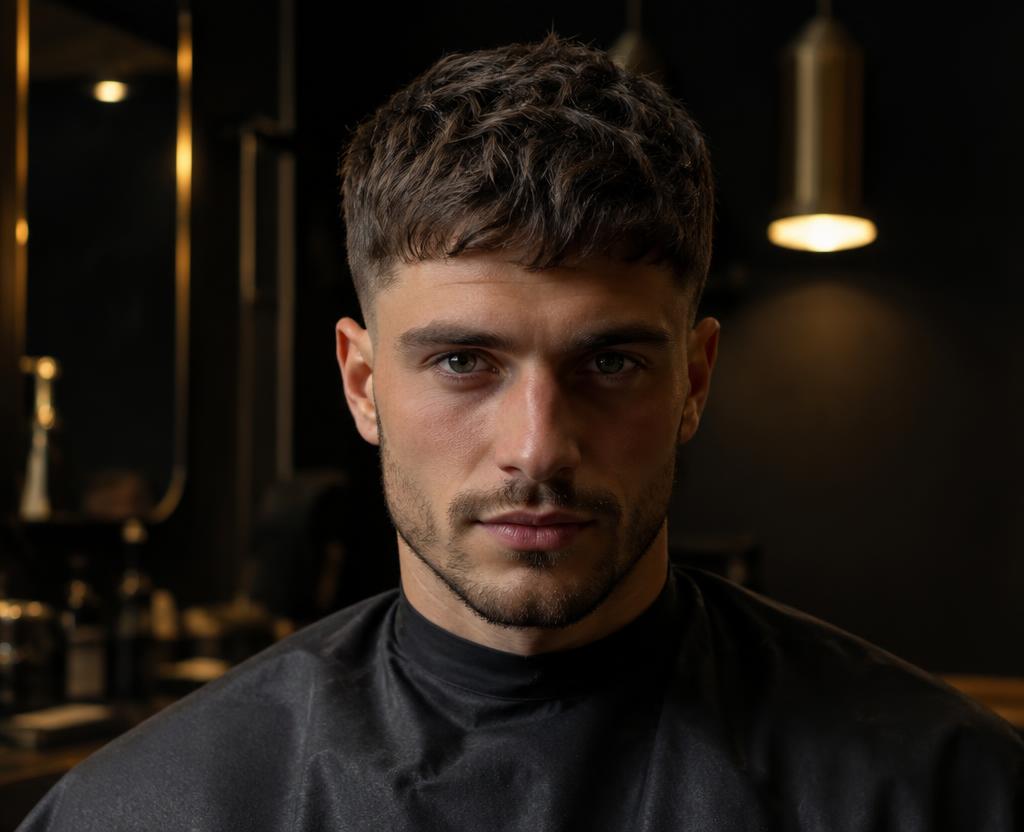 Beard line up detail on a client at AJ's Barber Room